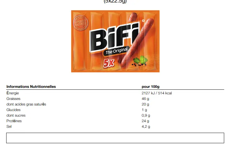 informations nutritionnelles