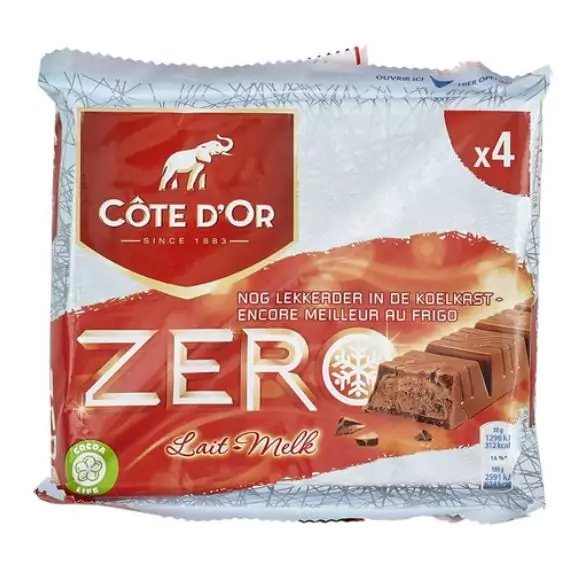 COTE D'OR ZERO chocolat au lait 4 x 50g