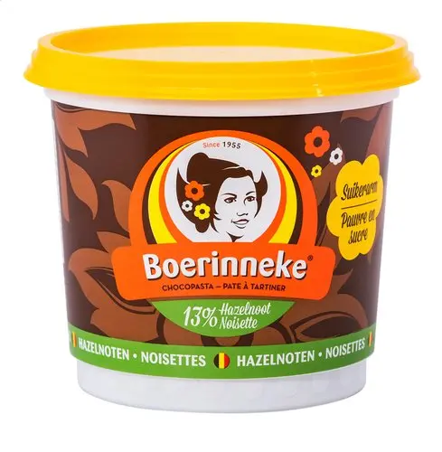 BOERINNEKE chocopasta Hazelnoot suikerarm 400g