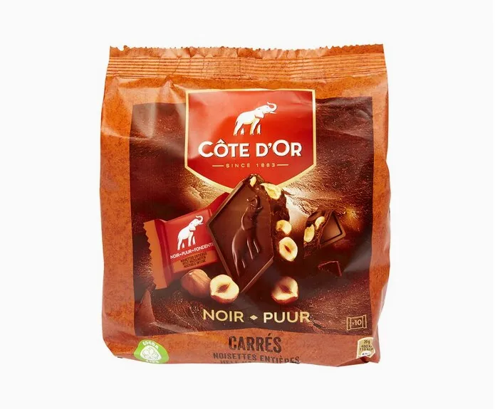 COTE D'OR Carrés Noir Noisettes 200g