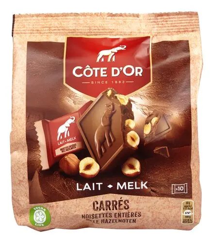 COTE D'OR Carrés lait noisettes entières 200g