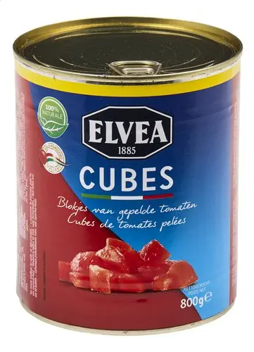 ELVEA – Gepelde tomaten in blokjes 800g